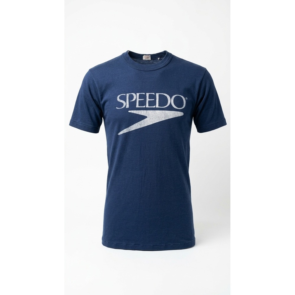 Vintage Speedo Graphic T-Shirt L Navy Blue Single Stitch Silver Logo